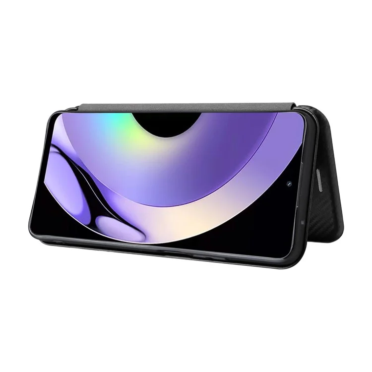 Für Realme 10 Pro 5G Kartensteckplatz Handyhülle Magnetische Autoabsorption Carbon-Faser-Textur PU-Leder Ständer Flip Cover - Schwarz