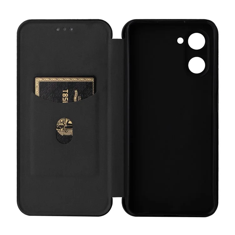 Für Realme 10 Pro 5G Kartensteckplatz Handyhülle Magnetische Autoabsorption Carbon-Faser-Textur PU-Leder Ständer Flip Cover - Schwarz