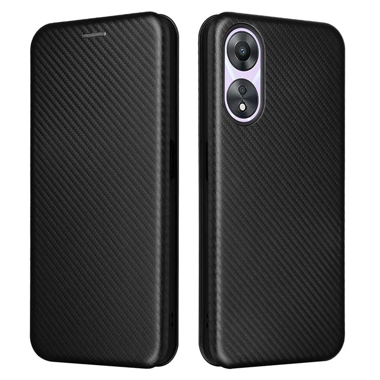 For Oppo A58 5G  Magnetic Auto-absorbed Carbon Fiber Texture PU Leather Phone Case Card Slot Stand Flip Cover - Black
