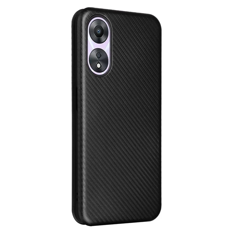 For Oppo A58 5G  Magnetic Auto-absorbed Carbon Fiber Texture PU Leather Phone Case Card Slot Stand Flip Cover - Black