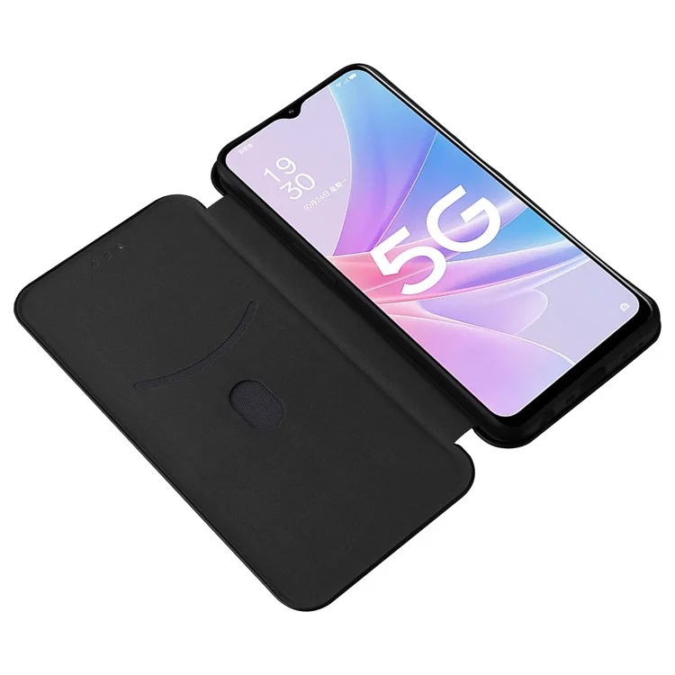For Oppo A58 5G  Magnetic Auto-absorbed Carbon Fiber Texture PU Leather Phone Case Card Slot Stand Flip Cover - Black