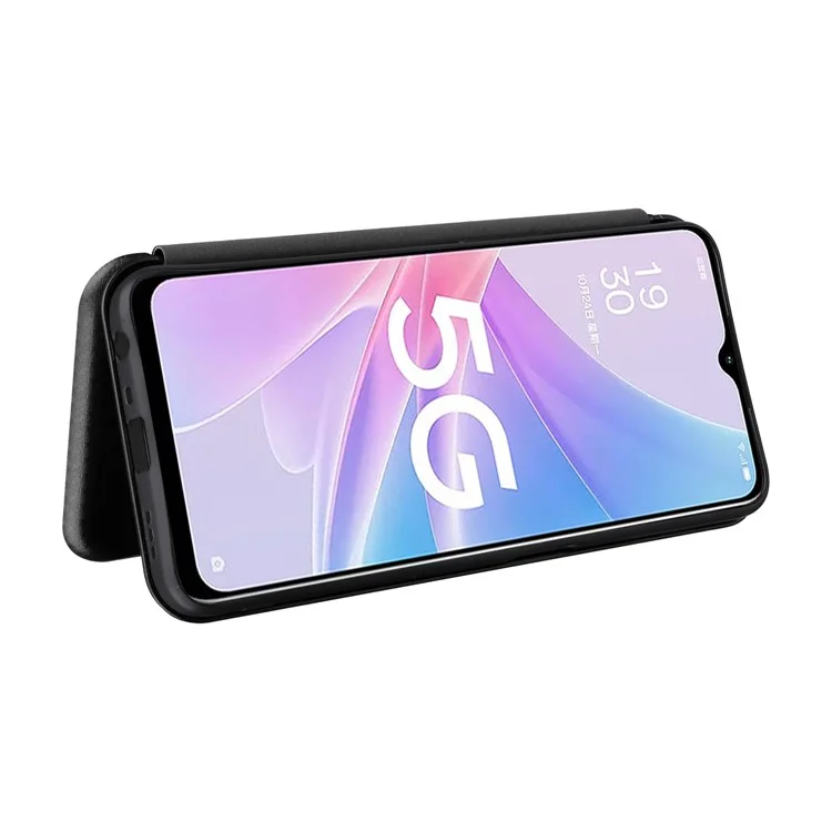 For Oppo A58 5G  Magnetic Auto-absorbed Carbon Fiber Texture PU Leather Phone Case Card Slot Stand Flip Cover - Black