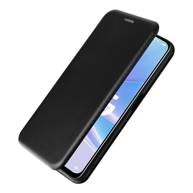For Oppo A58 5G  Magnetic Auto-absorbed Carbon Fiber Texture PU Leather Phone Case Card Slot Stand Flip Cover - Black