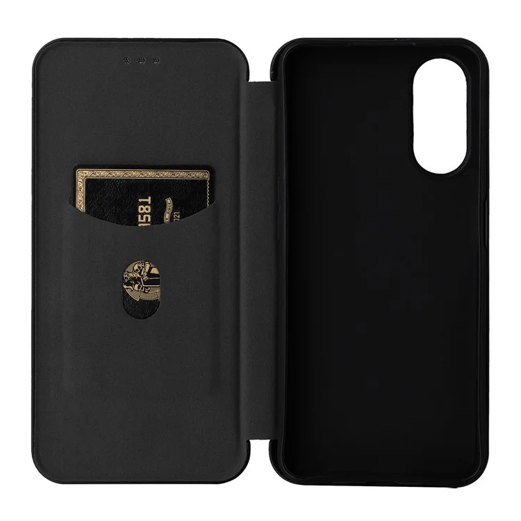 For Oppo A58 5G  Magnetic Auto-absorbed Carbon Fiber Texture PU Leather Phone Case Card Slot Stand Flip Cover - Black