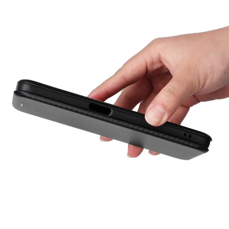 For Oppo A58 5G  Magnetic Auto-absorbed Carbon Fiber Texture PU Leather Phone Case Card Slot Stand Flip Cover - Black