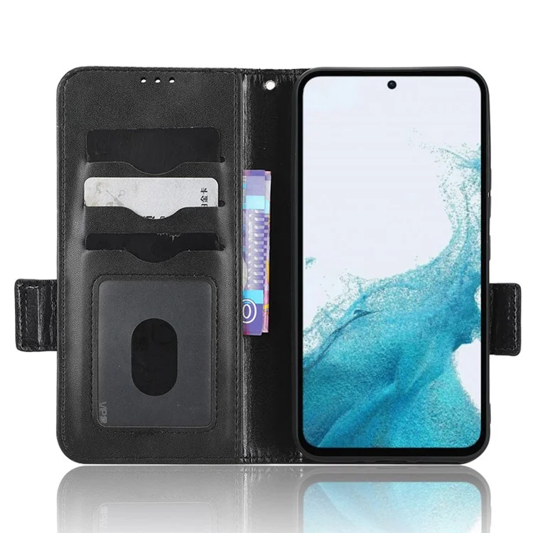 Para Samsung Galaxy A54 5G Anti-Drop PU Leather Wallet Protective Phone Case Imprinted Triangle Pattern Stand Cover with Wrist Strap - Preto