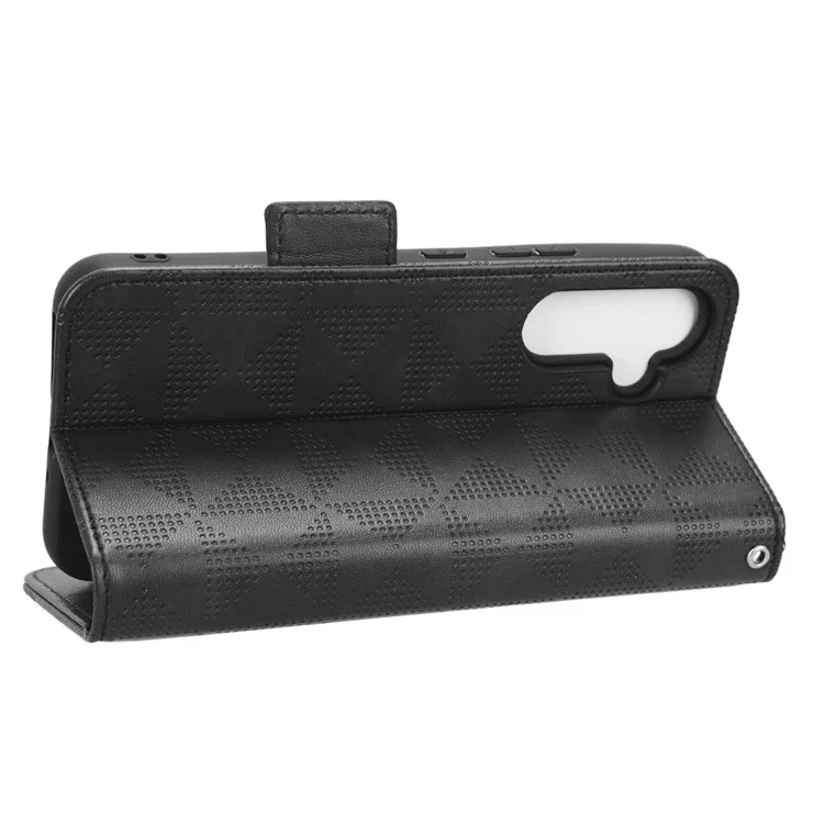 Para Samsung Galaxy A54 5G Anti-Drop PU Leather Wallet Protective Phone Case Imprinted Triangle Pattern Stand Cover with Wrist Strap - Preto