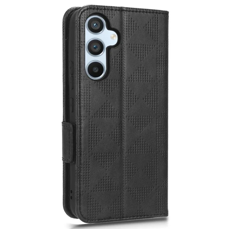Para Samsung Galaxy A54 5G Anti-Drop PU Leather Wallet Protective Phone Case Imprinted Triangle Pattern Stand Cover with Wrist Strap - Preto
