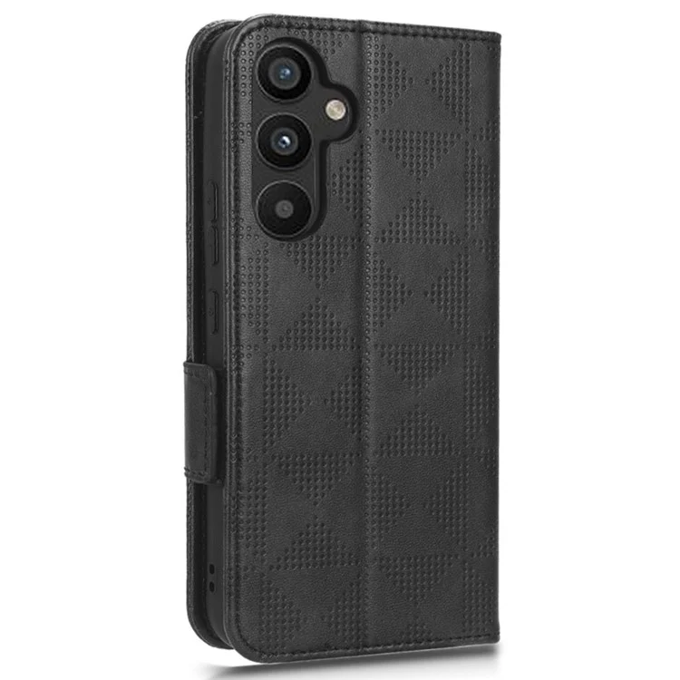 For Samsung Galaxy A34 5G Imprinted Triangle Pattern Phone Cover PU Leather Wallet Stand Cell Phone Case with Wrist Strap - Black