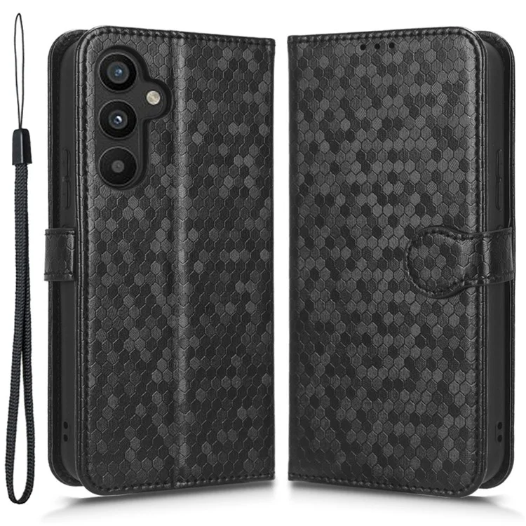 Für Samsung Galaxy A34 5G Dot Pattern Imprinted Phone Cover PU-Leder Stoßfeste Wallet Stand Cover mit Riemen - Schwarz
