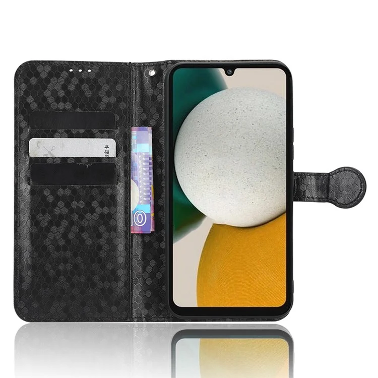 Für Samsung Galaxy A34 5G Dot Pattern Imprinted Phone Cover PU-Leder Stoßfeste Wallet Stand Cover mit Riemen - Schwarz