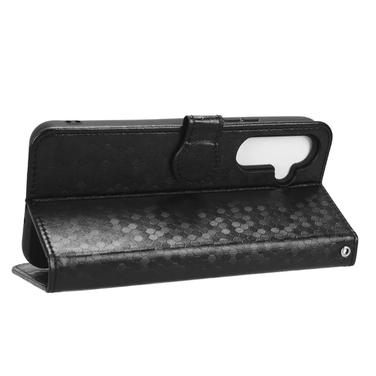 Für Samsung Galaxy A34 5G Dot Pattern Imprinted Phone Cover PU-Leder Stoßfeste Wallet Stand Cover mit Riemen - Schwarz