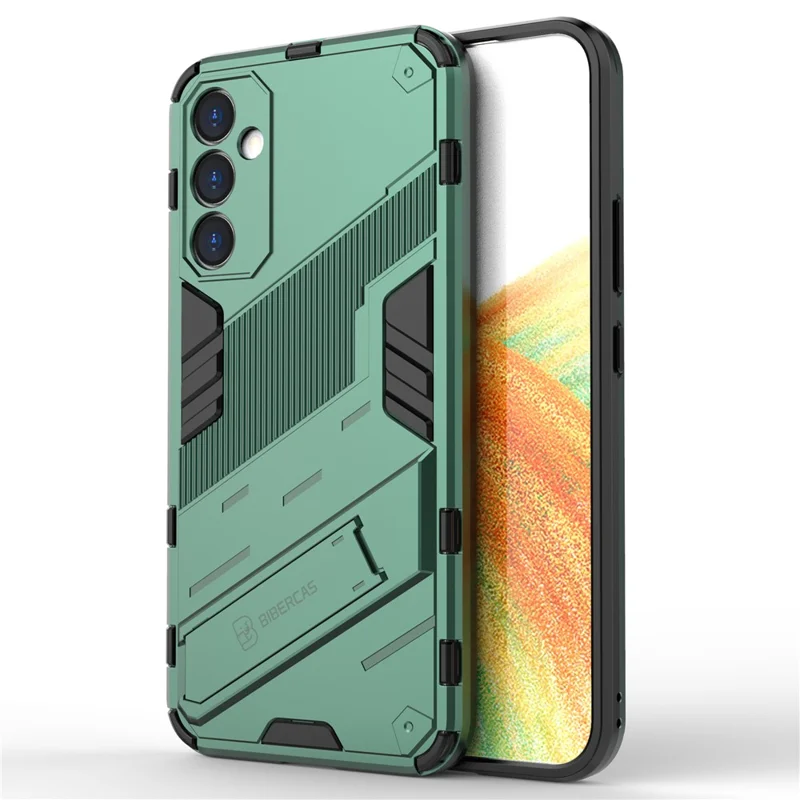 For Samsung Galaxy A34 5G Phone Case, Kickstand Dual-Layer Design Soft TPU Hard PC Phone Back Cover - Green
