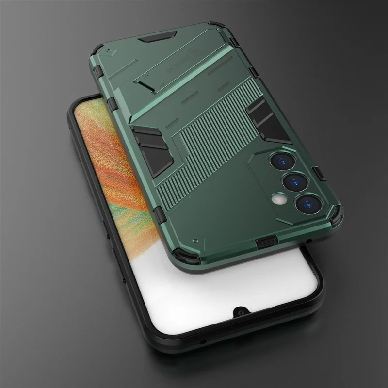 For Samsung Galaxy A34 5G Phone Case, Kickstand Dual-Layer Design Soft TPU Hard PC Phone Back Cover - Green