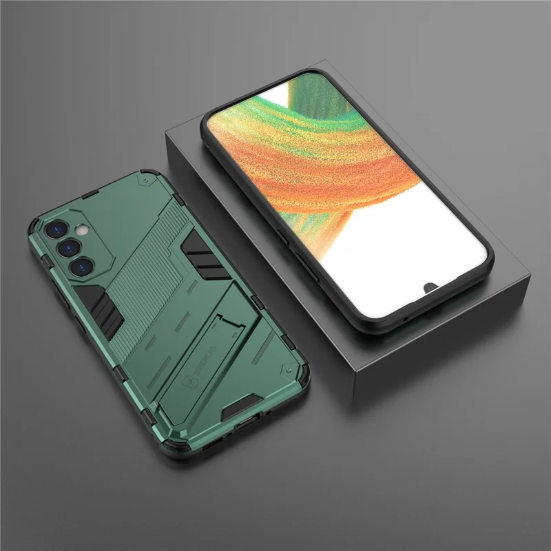 For Samsung Galaxy A34 5G Phone Case, Kickstand Dual-Layer Design Soft TPU Hard PC Phone Back Cover - Green