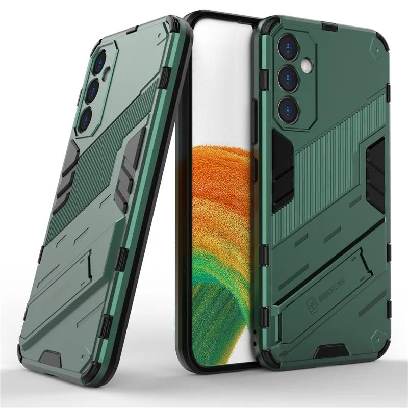 For Samsung Galaxy A34 5G Phone Case, Kickstand Dual-Layer Design Soft TPU Hard PC Phone Back Cover - Green