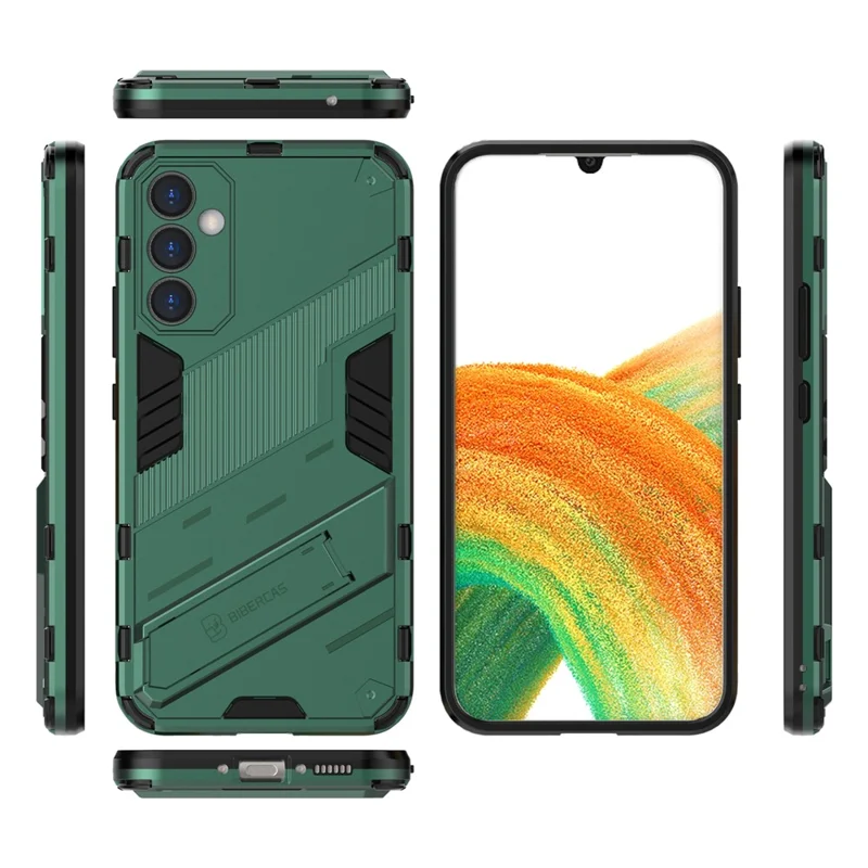 For Samsung Galaxy A34 5G Phone Case, Kickstand Dual-Layer Design Soft TPU Hard PC Phone Back Cover - Green