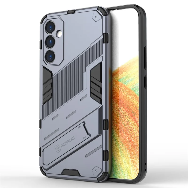 For Samsung Galaxy A34 5G Phone Case, Kickstand Dual-Layer Design Soft TPU Hard PC Phone Back Cover - Grey