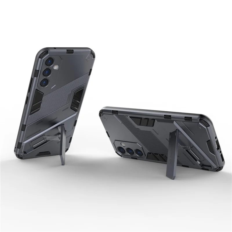 For Samsung Galaxy A34 5G Phone Case, Kickstand Dual-Layer Design Soft TPU Hard PC Phone Back Cover - Grey