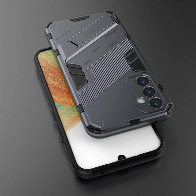 For Samsung Galaxy A34 5G Phone Case, Kickstand Dual-Layer Design Soft TPU Hard PC Phone Back Cover - Grey