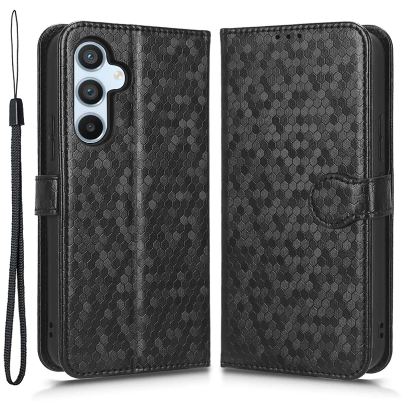 For Samsung Galaxy A54 5G Shockproof Wallet Stand Dot Pattern Imprinted Phone Cover PU Leather Case with Strap - Black