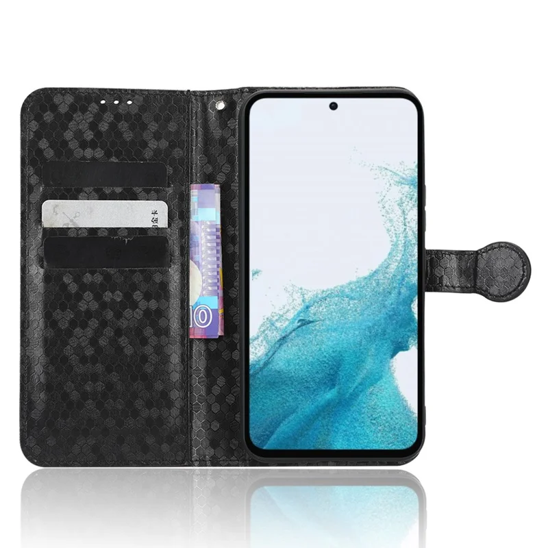 For Samsung Galaxy A54 5G Shockproof Wallet Stand Dot Pattern Imprinted Phone Cover PU Leather Case with Strap - Black