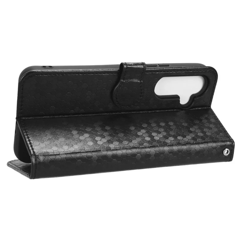 For Samsung Galaxy A54 5G Shockproof Wallet Stand Dot Pattern Imprinted Phone Cover PU Leather Case with Strap - Black