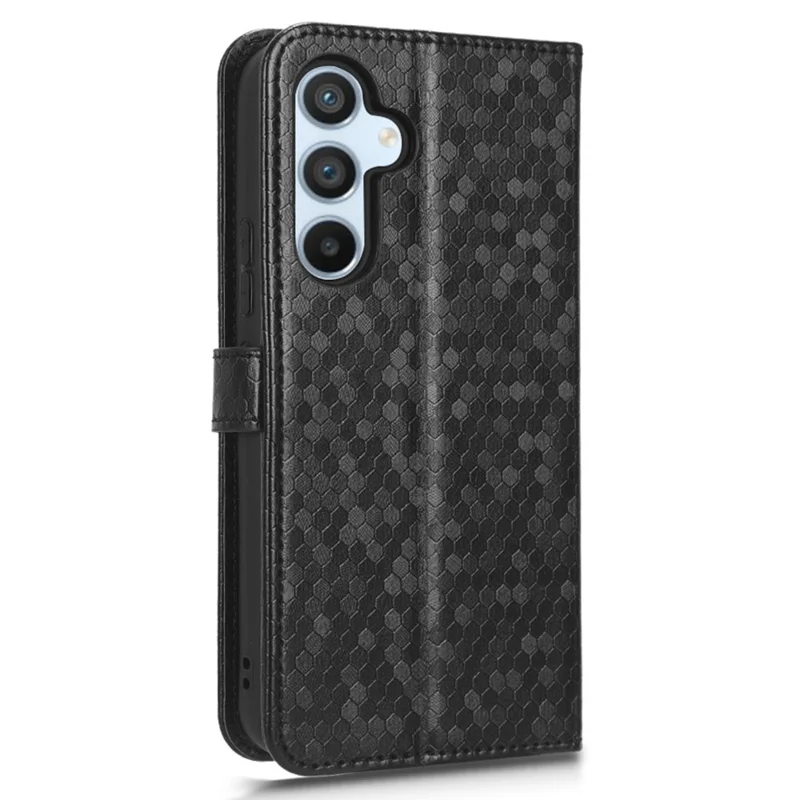 For Samsung Galaxy A54 5G Shockproof Wallet Stand Dot Pattern Imprinted Phone Cover PU Leather Case with Strap - Black