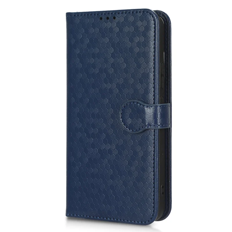 Wrist Strap Phone Shell for Samsung Galaxy S23, Dot Pattern Imprinted Phone Cover PU Leather Shockproof Wallet Stand Case - Dark Blue