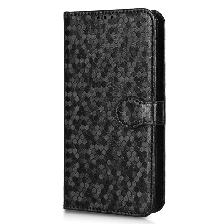 For Samsung Galaxy S23+ Mobile Phone Cover Dot Pattern Imprinted PU Leather Anti-Scratch Wallet Stand Case with Strap - Black