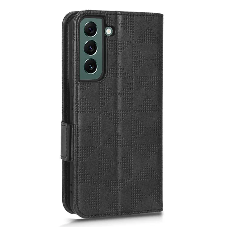 For Samsung Galaxy S23+ Cell Phone Case Imprinted Triangle Pattern Phone Cover PU Leather Wallet with Wrist Strap - Black