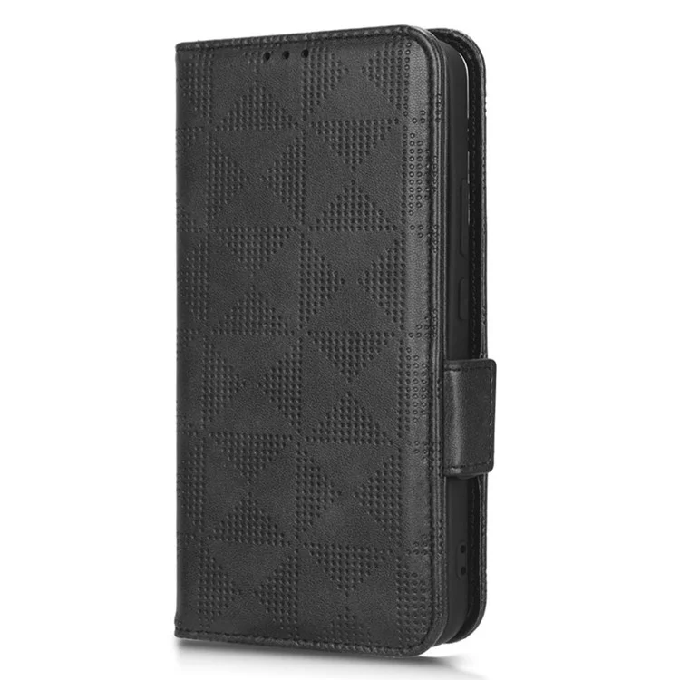 For Samsung Galaxy S23+ Cell Phone Case Imprinted Triangle Pattern Phone Cover PU Leather Wallet with Wrist Strap - Black