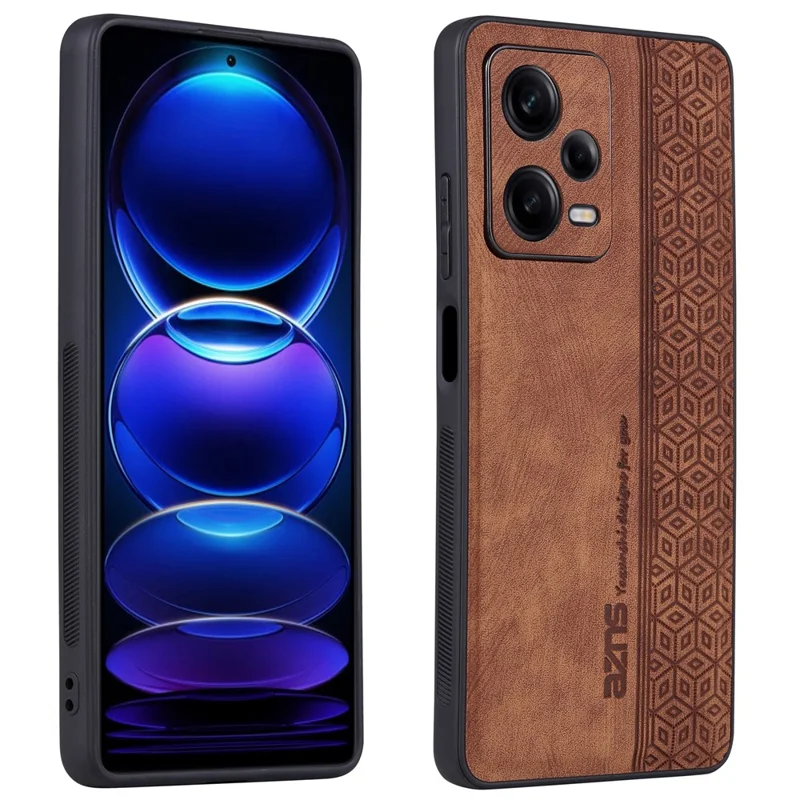 AZNS For Xiaomi Redmi Note 12 Pro 5G PU Leather Stand Wallet Cover with Strap Imprinted Pattern Phone Case Anti-collision PU Leather Coated TPU Cover - Brown