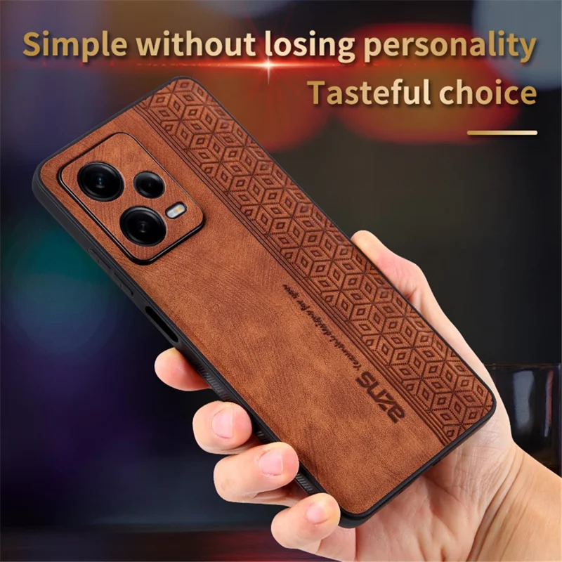 AZNS For Xiaomi Redmi Note 12 Pro 5G PU Leather Stand Wallet Cover with Strap Imprinted Pattern Phone Case Anti-collision PU Leather Coated TPU Cover - Brown