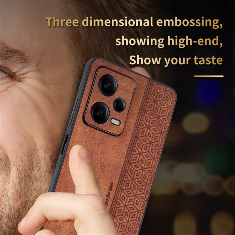 AZNS For Xiaomi Redmi Note 12 Pro 5G PU Leather Stand Wallet Cover with Strap Imprinted Pattern Phone Case Anti-collision PU Leather Coated TPU Cover - Brown