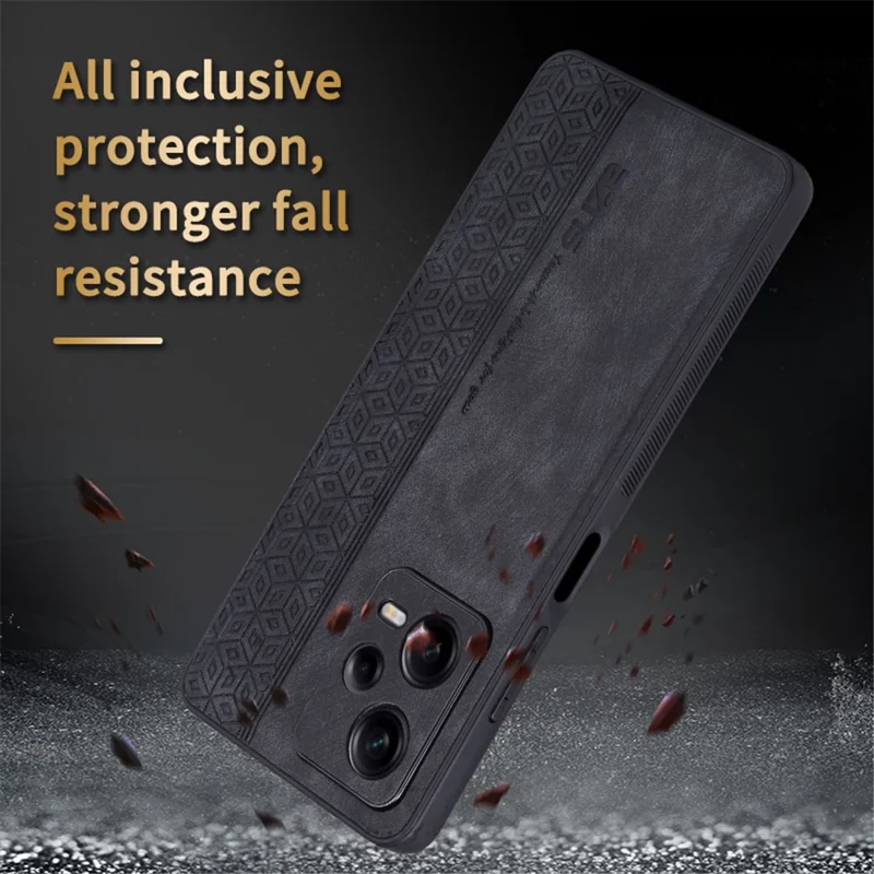 AZNS For Xiaomi Redmi Note 12 Pro 5G PU Leather Stand Wallet Cover with Strap Imprinted Pattern Phone Case Anti-collision PU Leather Coated TPU Cover - Brown