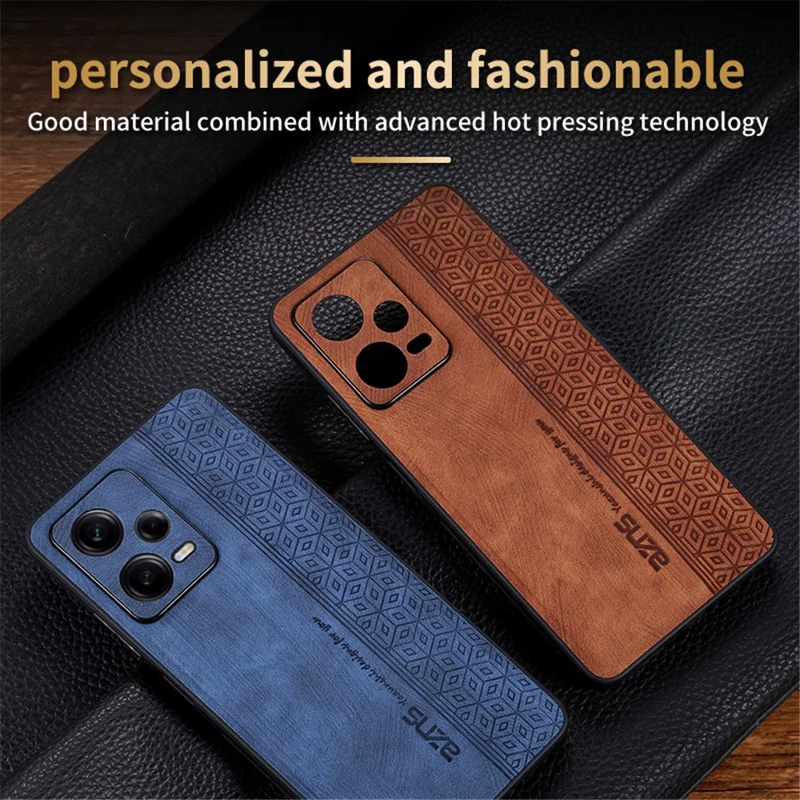 AZNS For Xiaomi Redmi Note 12 Pro 5G PU Leather Stand Wallet Cover with Strap Imprinted Pattern Phone Case Anti-collision PU Leather Coated TPU Cover - Brown