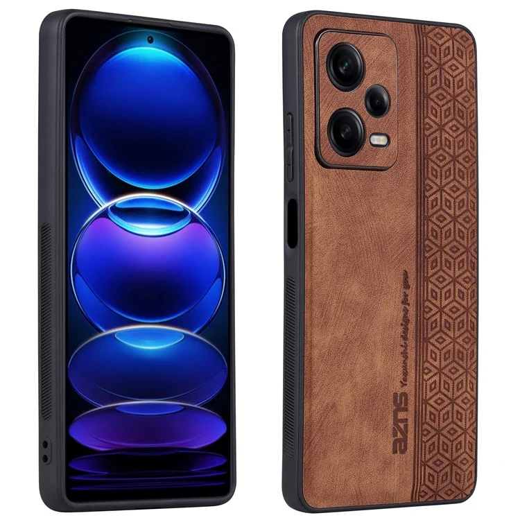 AZNS для Xiaomi Redmi Note 12 Pro+ 5G Imprinted Pattern Чехол для телефона, ударопрочный, из кожи PU с покрытием TPU - коричневый
