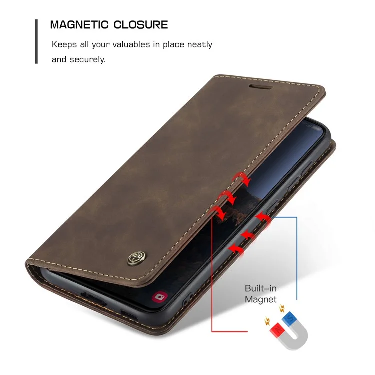 CASEME 013 Series For Samsung Galaxy S23+ Stand Function PU Leather Wallet Case Full Protection Magnetic Auto-absorbed Phone Case - Coffee