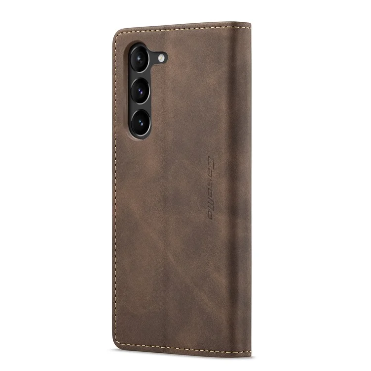 CASEME 013 Series For Samsung Galaxy S23+ Stand Function PU Leather Wallet Case Full Protection Magnetic Auto-absorbed Phone Case - Coffee