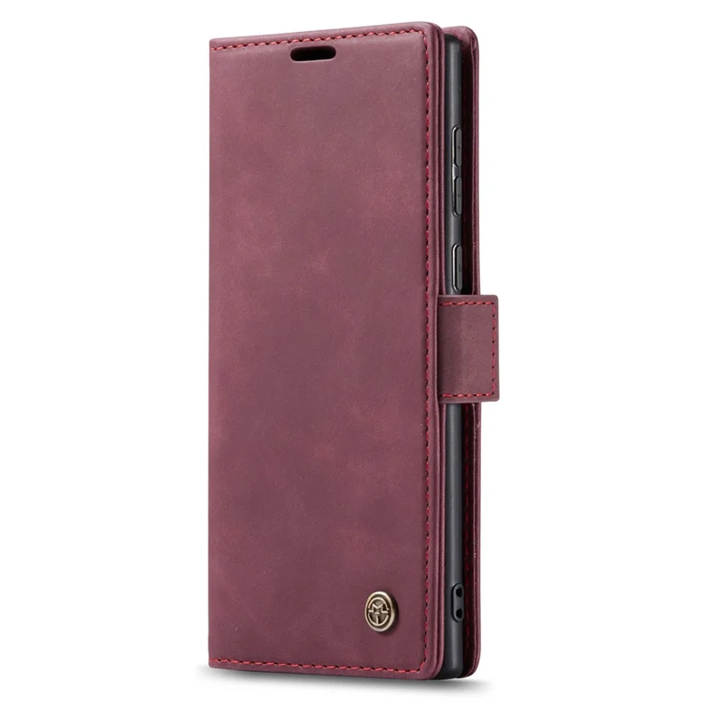 CASEME 013 Series For Samsung Galaxy S23 Ultra Stand Function Fully Wrapped PU Leather Wallet Case Magnetic Auto-absorbed Phone Case - Wine Red