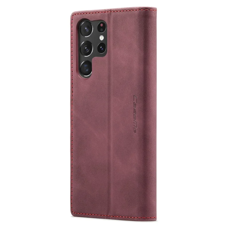 CASEME 013 Series For Samsung Galaxy S23 Ultra Stand Function Fully Wrapped PU Leather Wallet Case Magnetic Auto-absorbed Phone Case - Wine Red