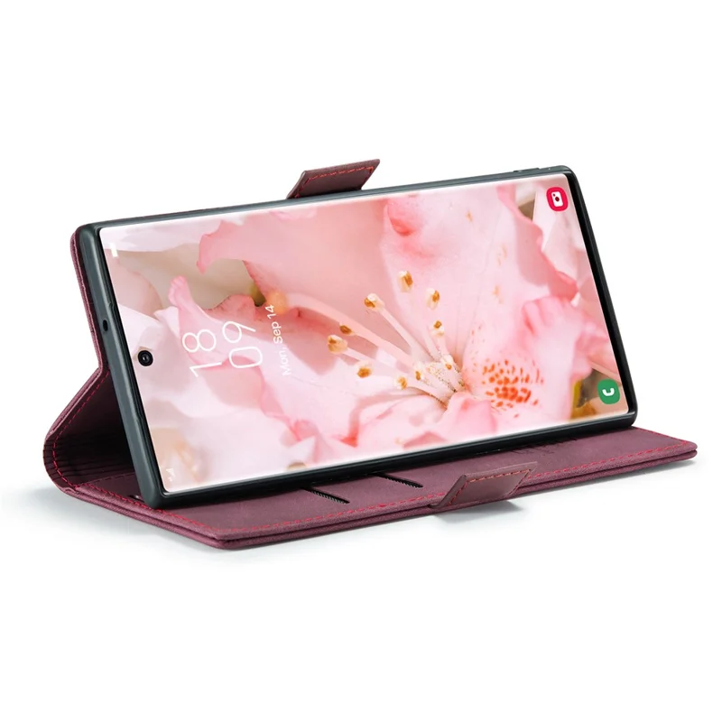 CASEME 013 Series For Samsung Galaxy S23 Ultra Stand Function Fully Wrapped PU Leather Wallet Case Magnetic Auto-absorbed Phone Case - Wine Red
