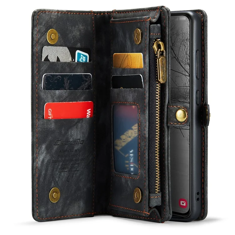 CASEME 008 Serie für Samsung Galaxy S23+ Multifunktionale PU-Leder-Hands-free-Stand-Flip-Cover Abnehmbare magnetische Reißverschluss-Geldbörse - Schwarz