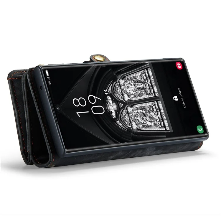 CASEME 008 Serie für Samsung Galaxy S23 Ultra Multi-Funktions-PU-Leder-Einstellbarer Ständer Flip-Cover Abnehmbare magnetische Reißverschlusstasche - Schwarz