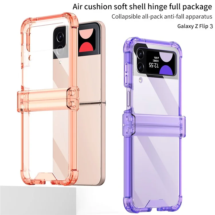 GKK Para Samsung Galaxy Z Flip3 5G Proteção de Dobradiça Capa de Telefone Transparente Caso Macio TPU Cantos Reforçados à Prova de Choques Anti-Queda - Pink Transparente