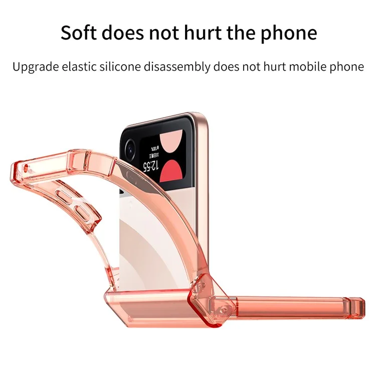 GKK Para Samsung Galaxy Z Flip3 5G Proteção de Dobradiça Capa de Telefone Transparente Caso Macio TPU Cantos Reforçados à Prova de Choques Anti-Queda - Pink Transparente