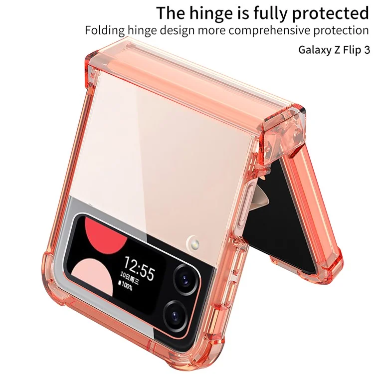 GKK Para Samsung Galaxy Z Flip3 5g Proteção da Dobradiça Casa de Telefone Transparente TPU Soft TPU Reforçado Tampa Anti-sonhadora à Prova de Choque - Vermelho Transparente