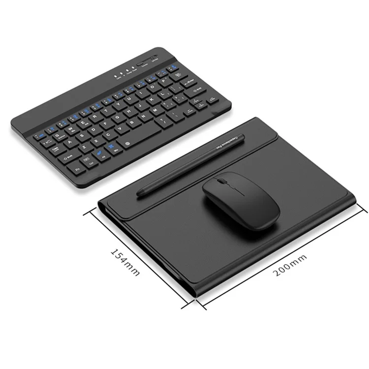 GKK For Folding Phone PU Leather Stand Protective Case Detachable Wireless Bluetooth-compatible Keyboard with Stylus Pen and Mouse - Black