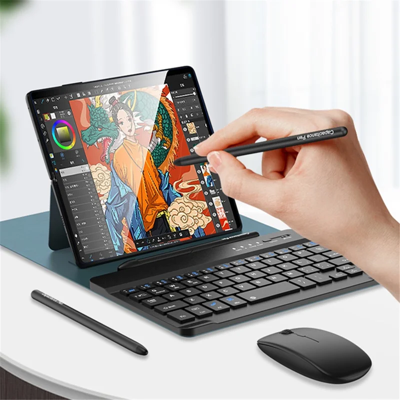 GKK For Folding Phone PU Leather Stand Protective Case Detachable Wireless Bluetooth-compatible Keyboard with Stylus Pen and Mouse - Green